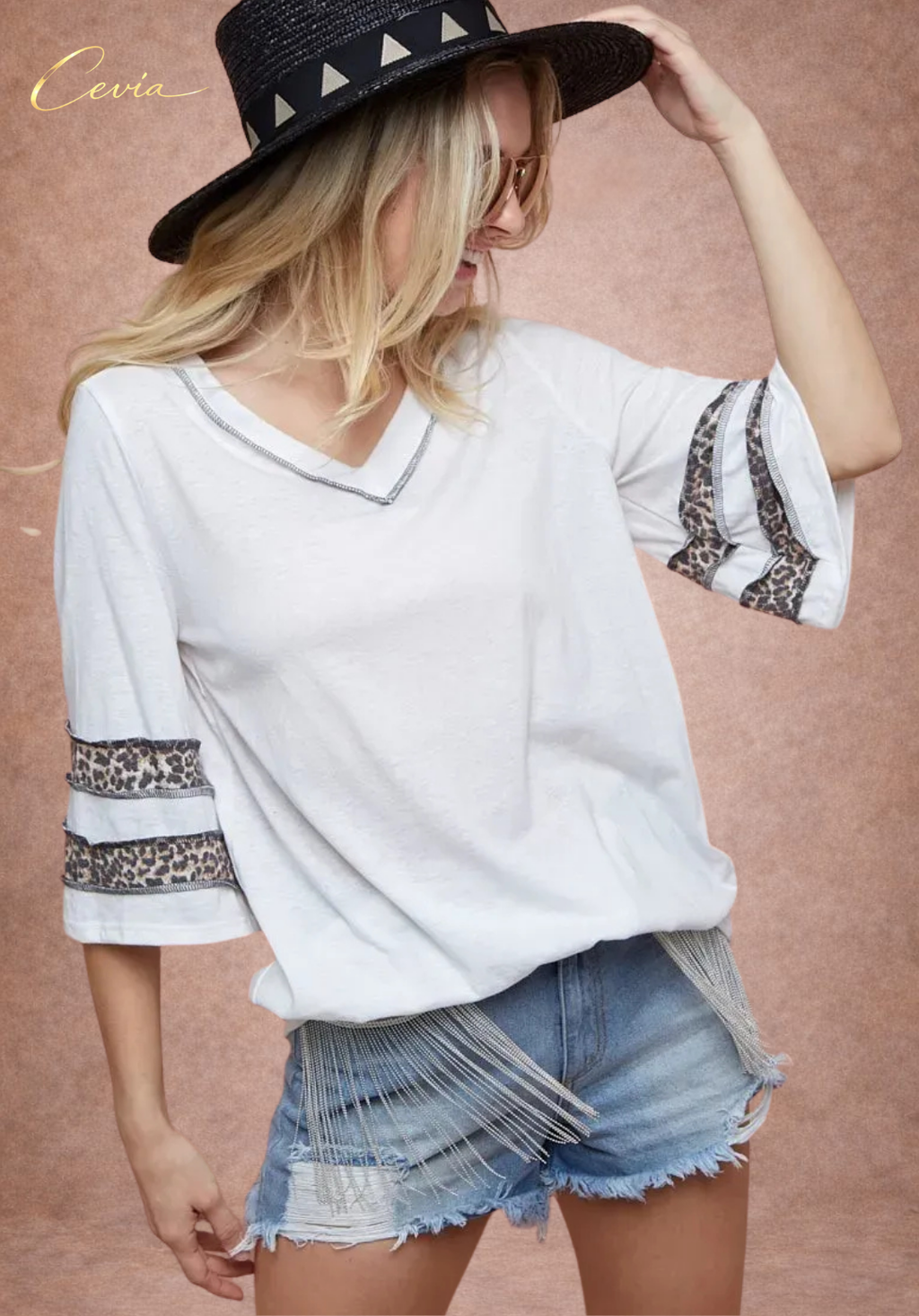 Leopard Band V-Neck Casual Top