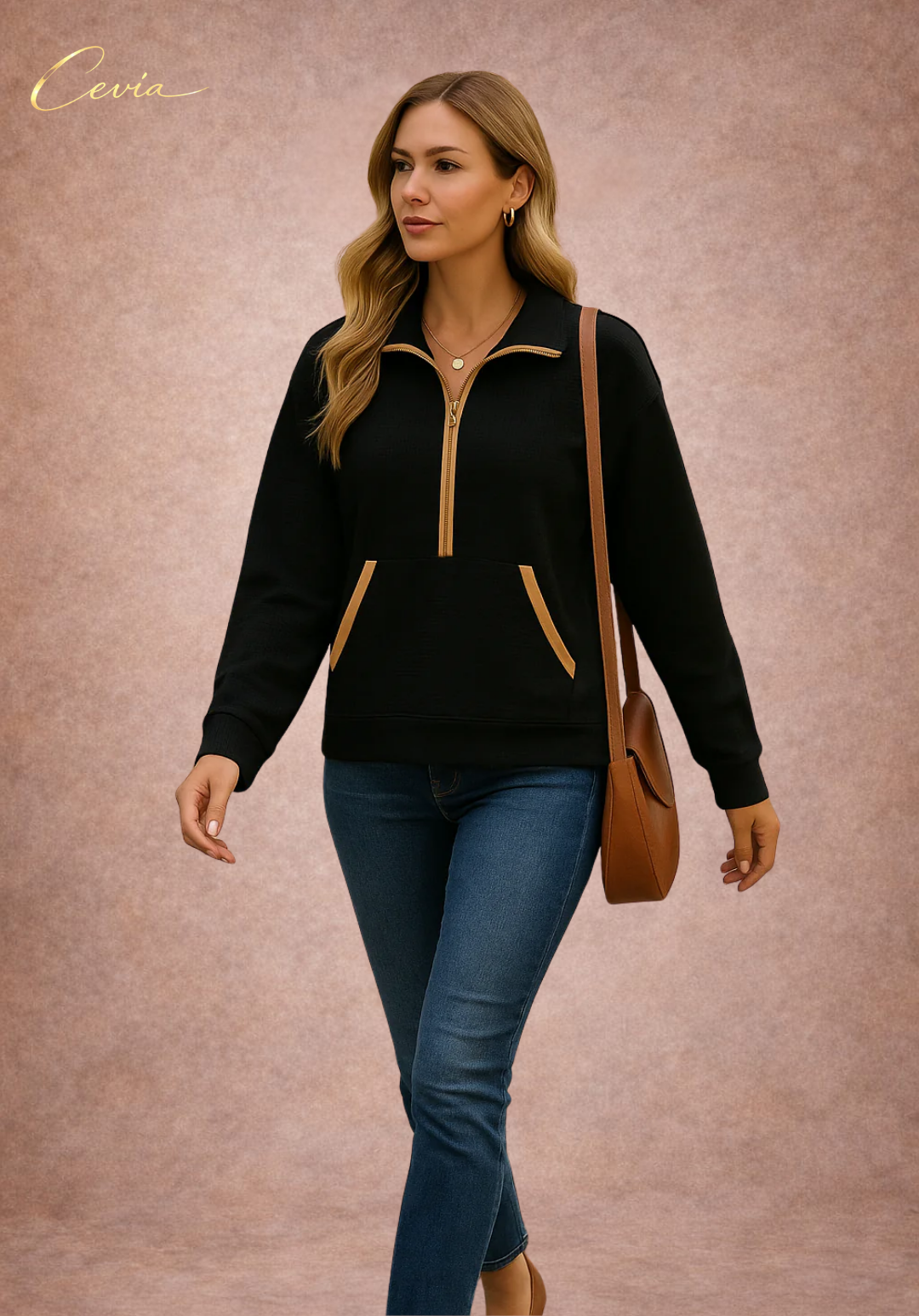The Arlona Two-Tone Zip Pullover