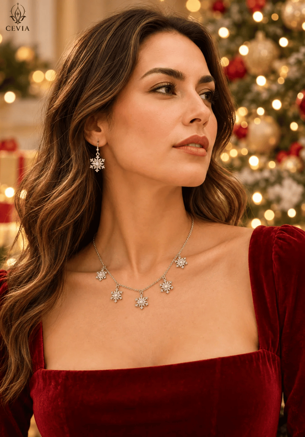 The Winter Constellation Snowflake Charm Necklace & Earrings Set