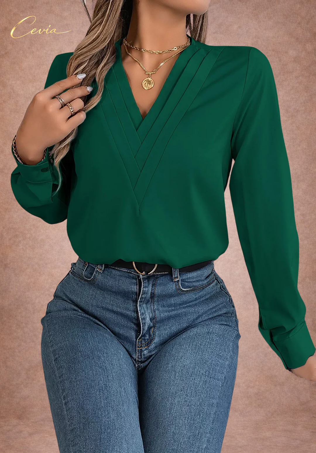 The Celestine Pleat-Detail Luxe Blouse