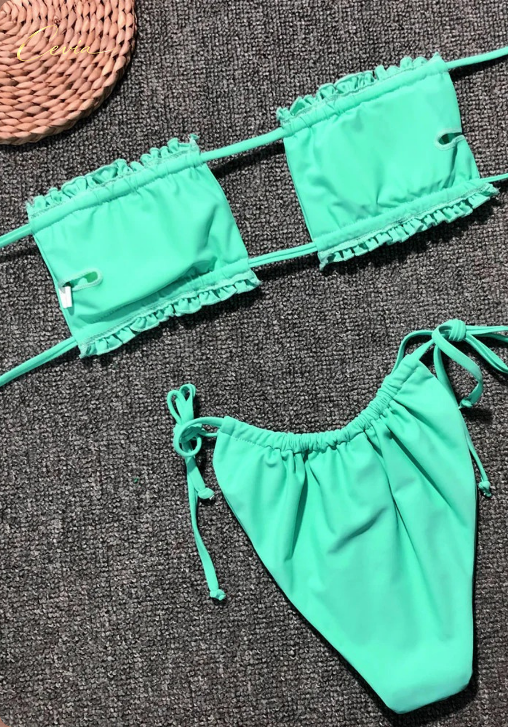 Lilac Dot Ruched Bandeau Bikini Set
