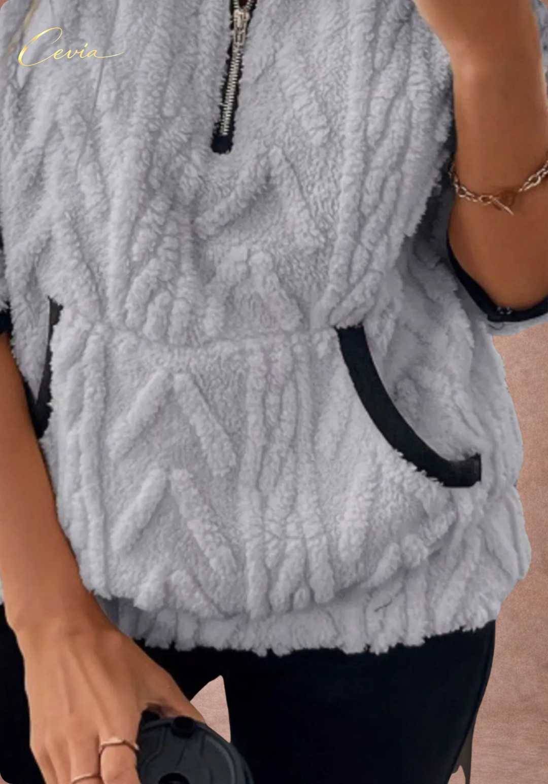 The Ivoria Textured Sherpa Half-Zip Plus Size
