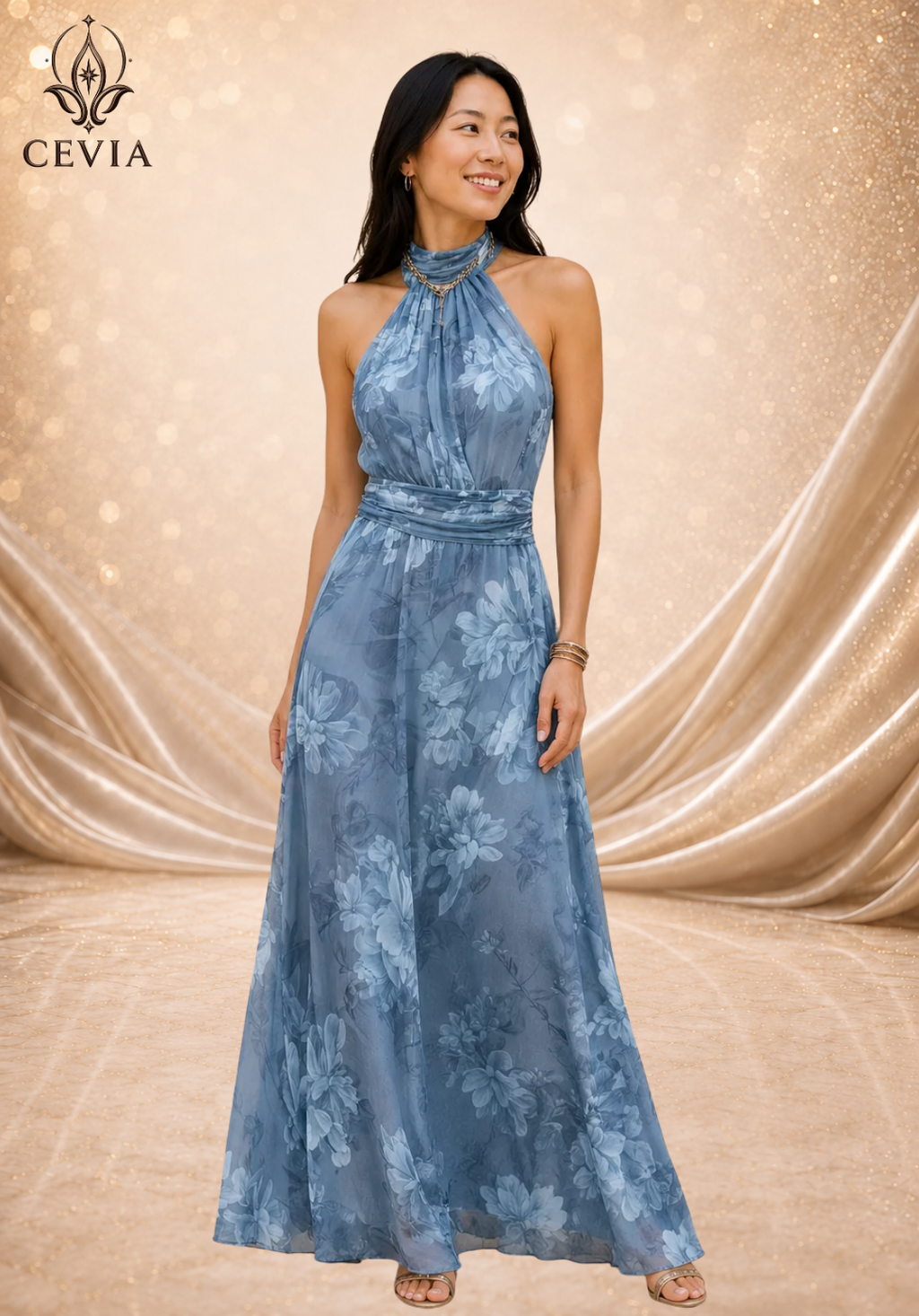 The Romantic Halter Floral Maxi Dress