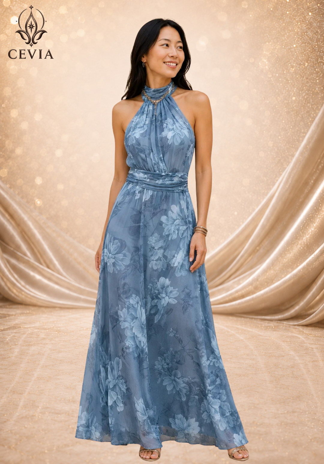 The Romantic Halter Floral Maxi Dress