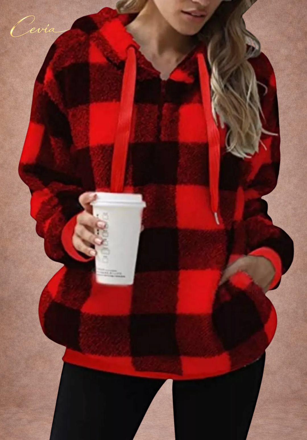 The Marcellinne Checkered Sherpa Hoodie plus size