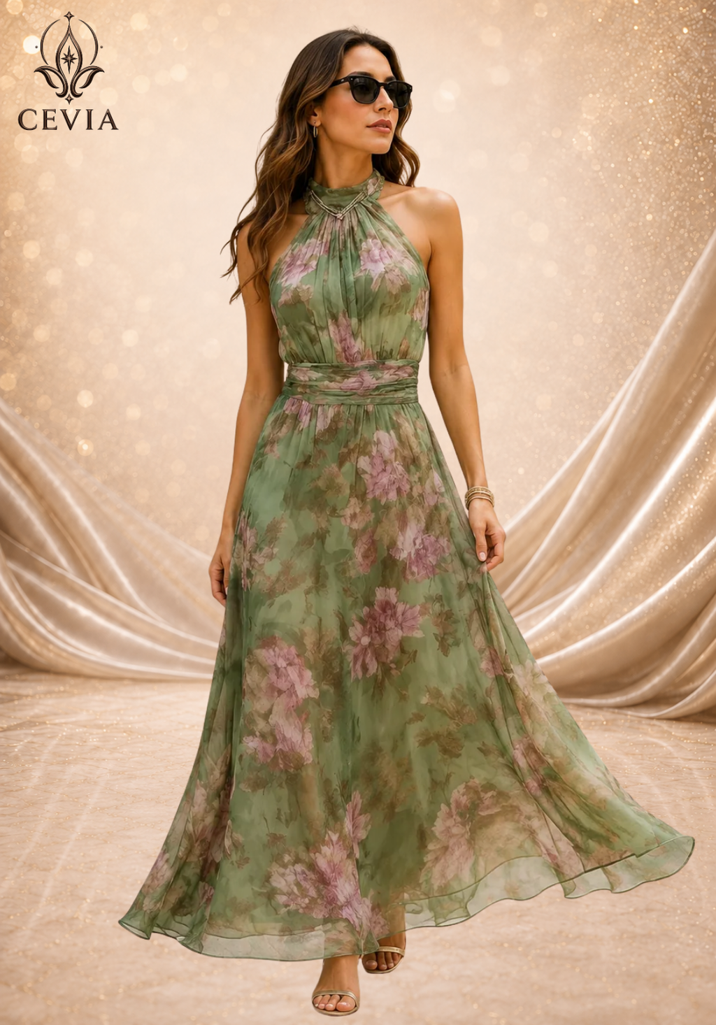 The Romantic Halter Floral Maxi Dress