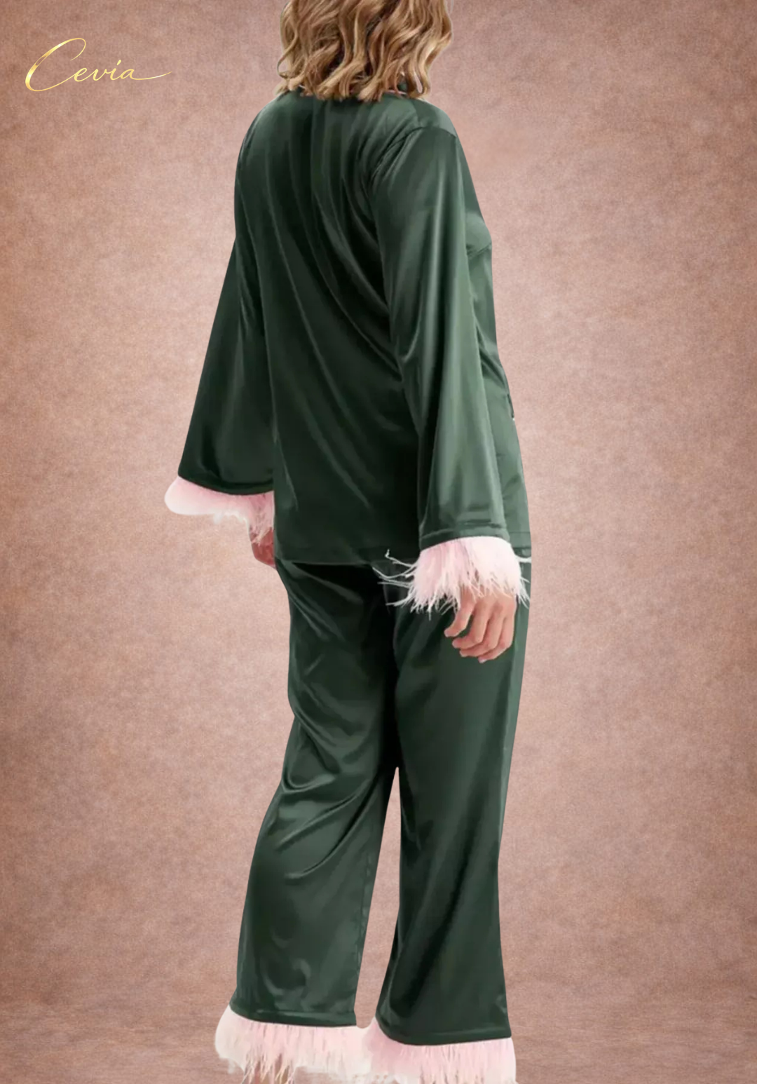 The Veloursé Plum Feather-Trim Satin Pajama Set