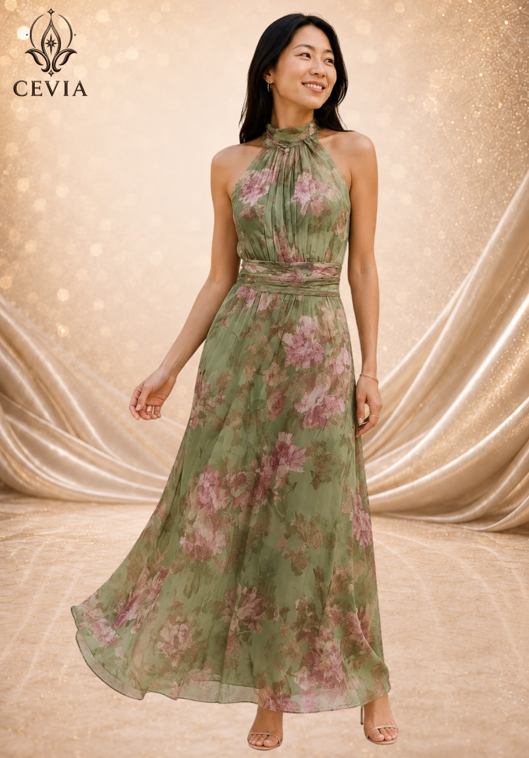 The Romantic Halter Floral Maxi Dress