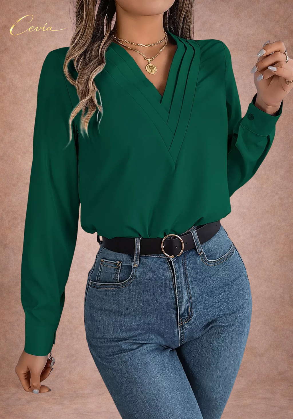 The Celestine Pleat-Detail Luxe Blouse