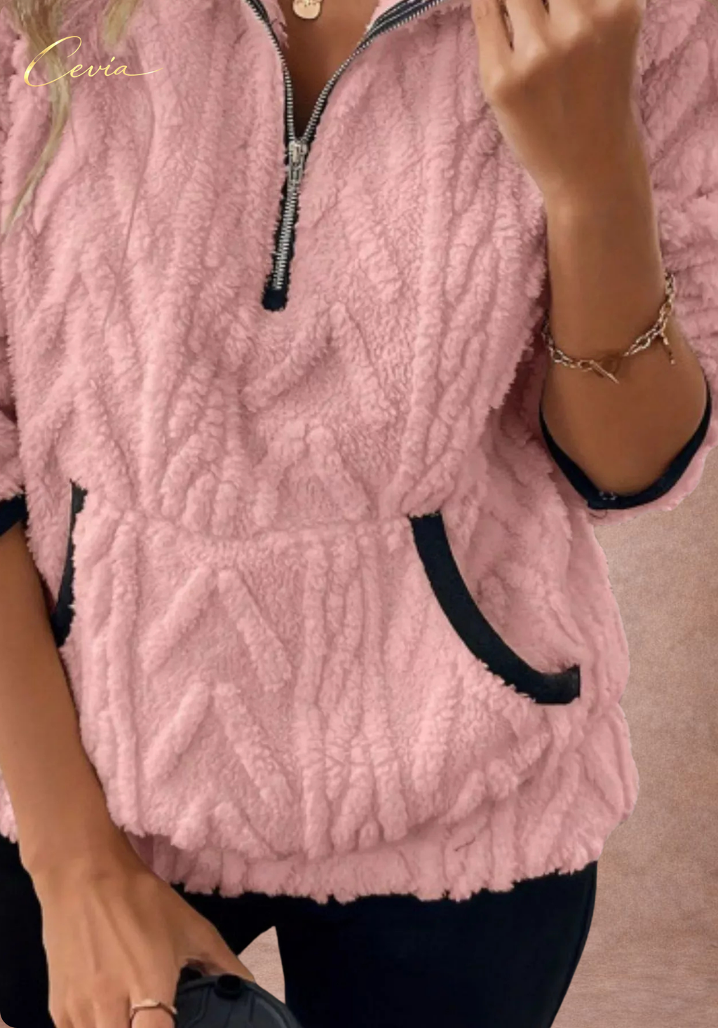 The Ivoria Textured Sherpa Half-Zip Plus Size