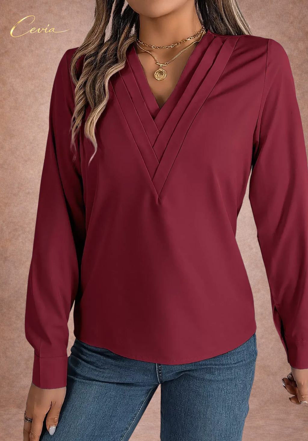 The Celestine Pleat-Detail Luxe Blouse