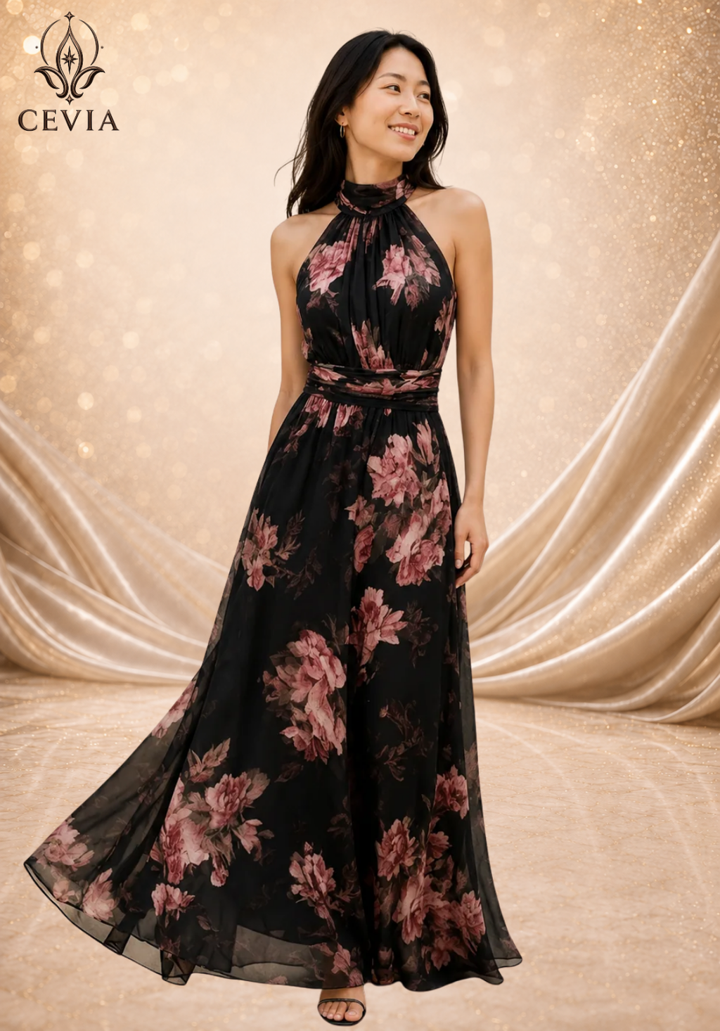 The Romantic Halter Floral Maxi Dress