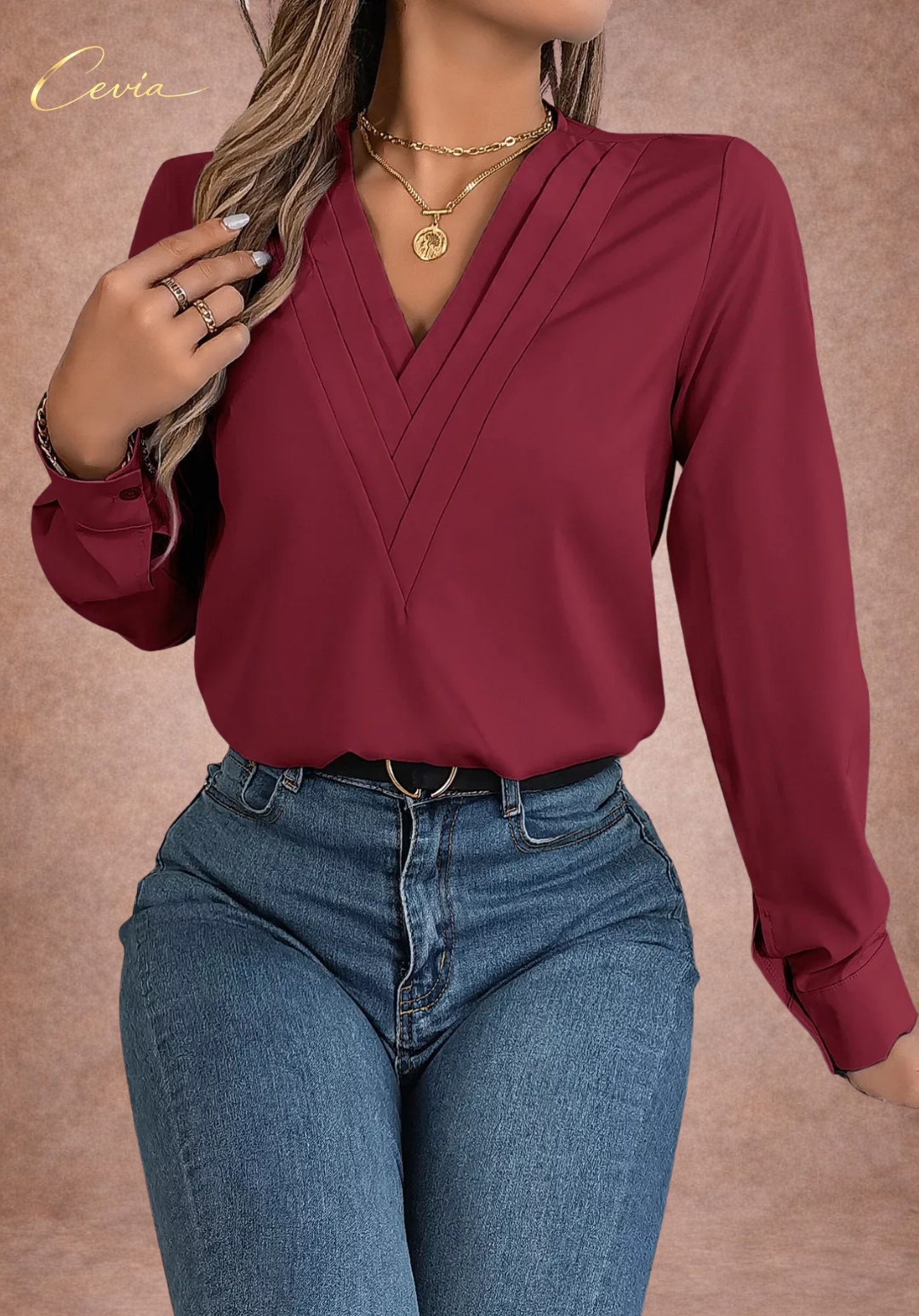 The Celestine Pleat-Detail Luxe Blouse
