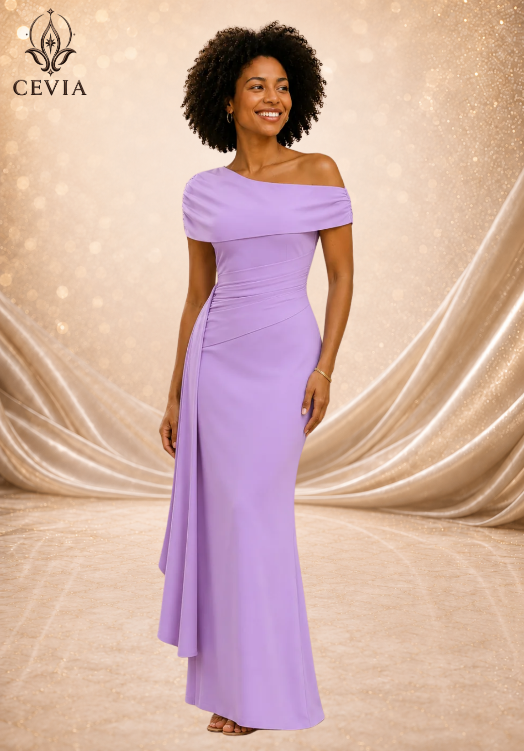 The Asymmetrical Ruched Draped Maxi Dress