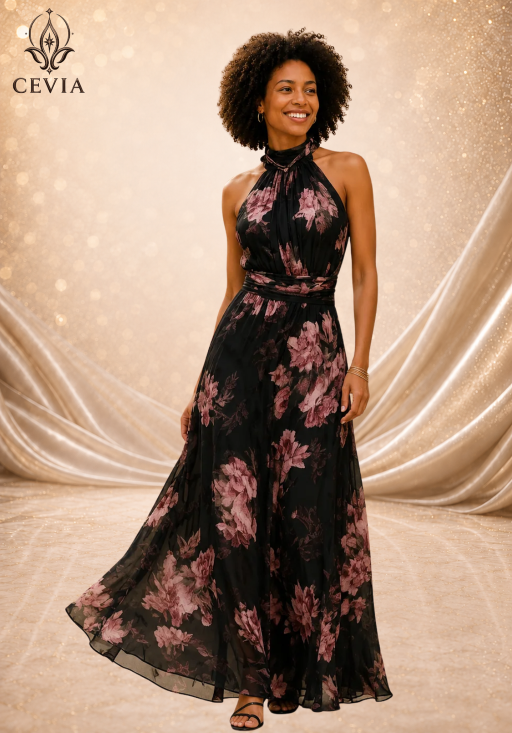 The Romantic Halter Floral Maxi Dress