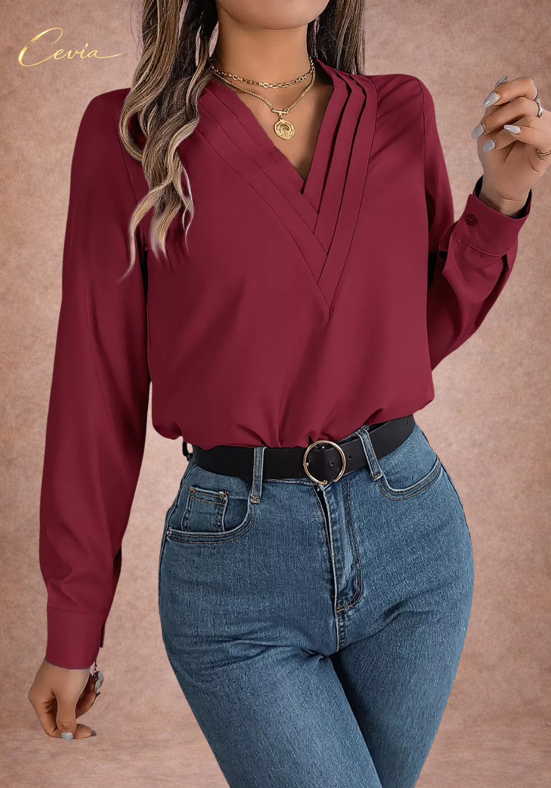 The Celestine Pleat-Detail Luxe Blouse