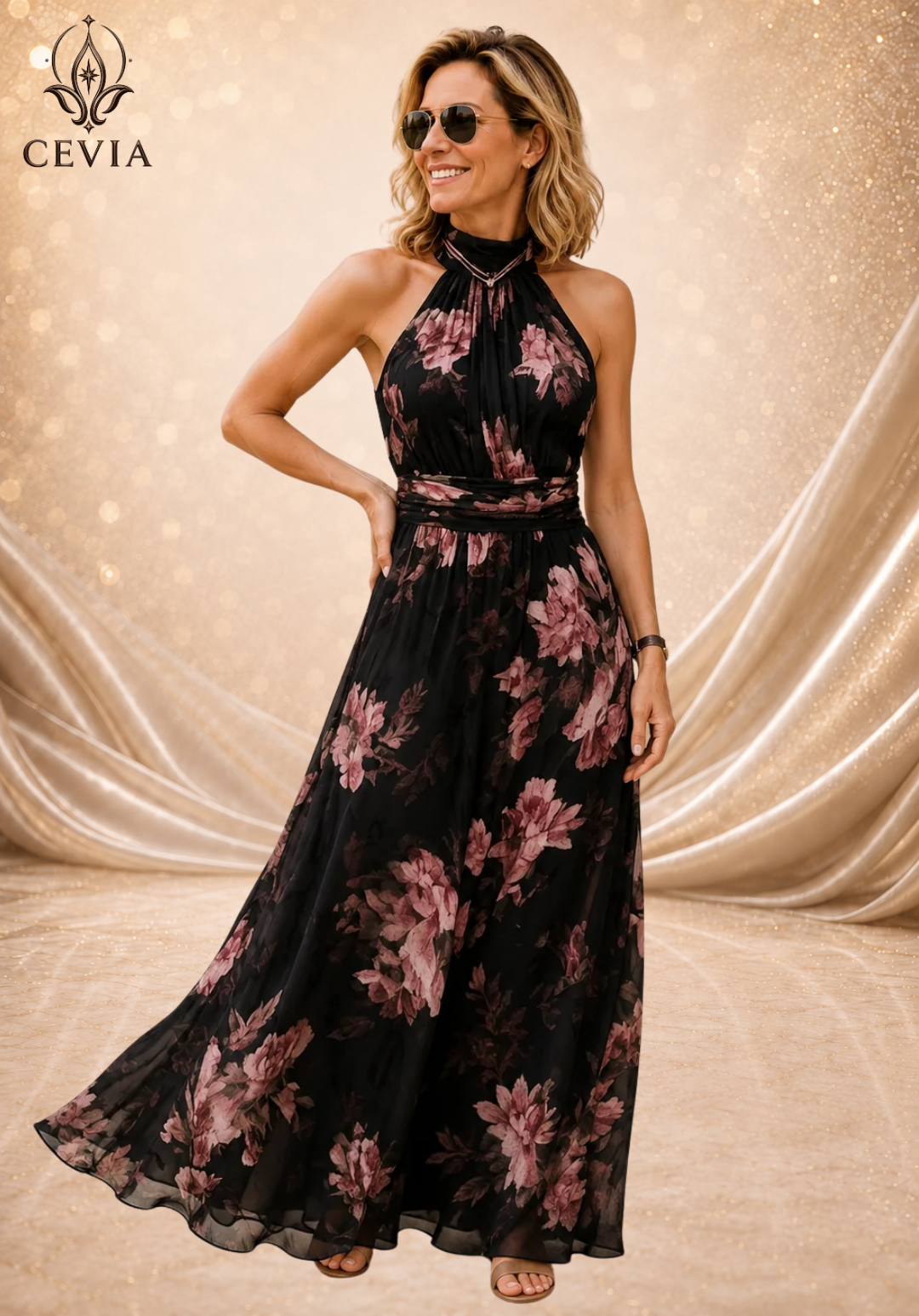 The Romantic Halter Floral Maxi Dress