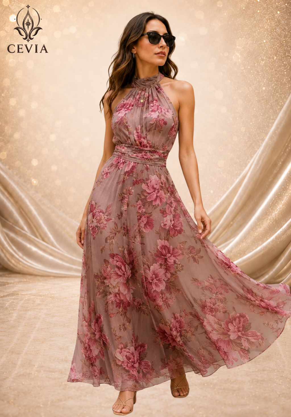 The Romantic Halter Floral Maxi Dress