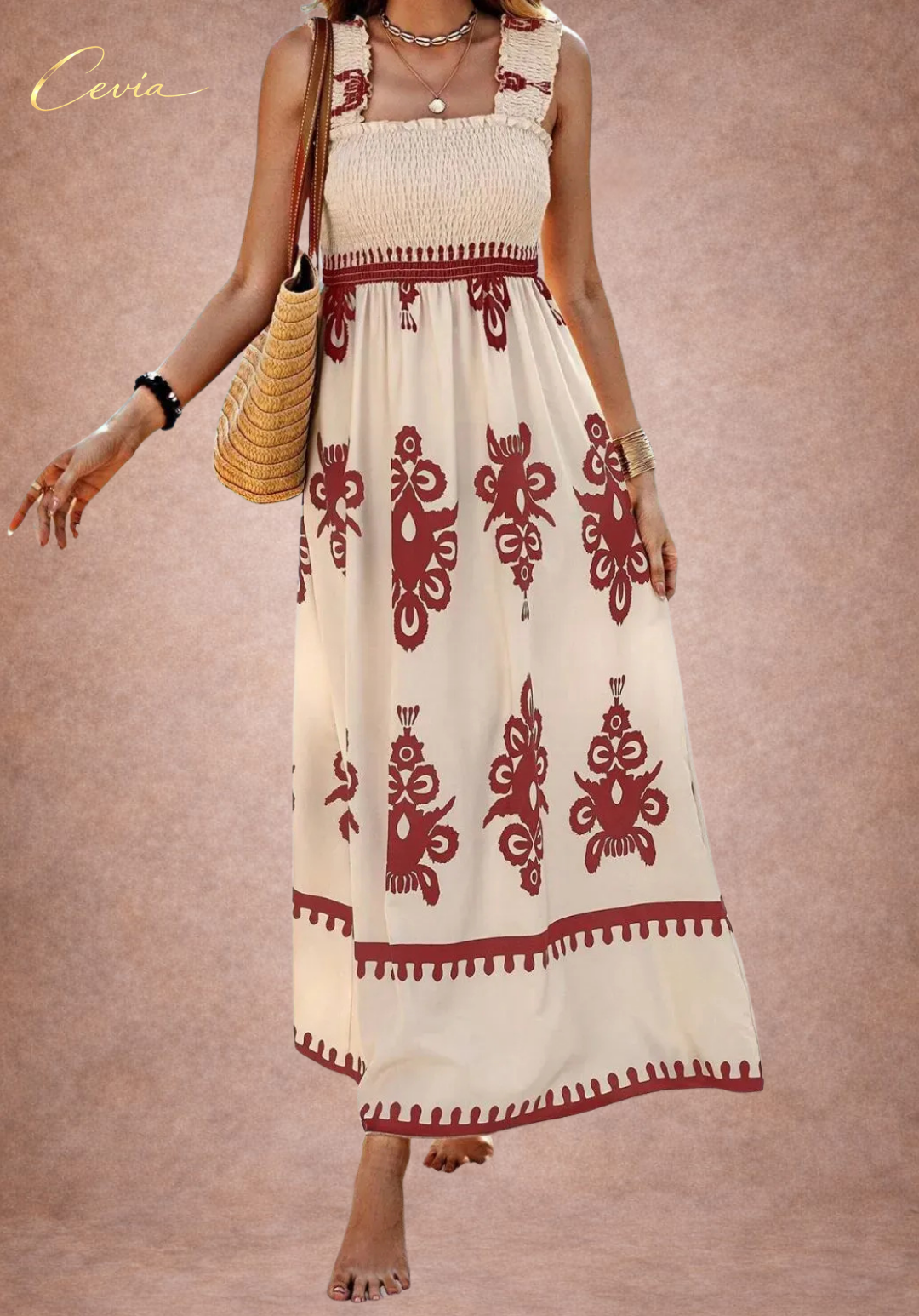 The Elara Smocked Midi Dress