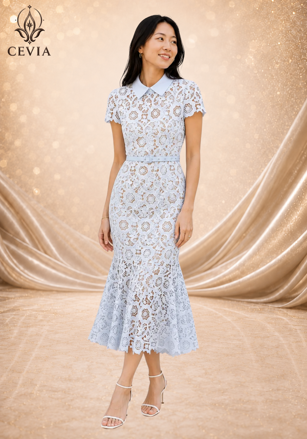 The Floral Lace Collared Mermaid Midi Dress