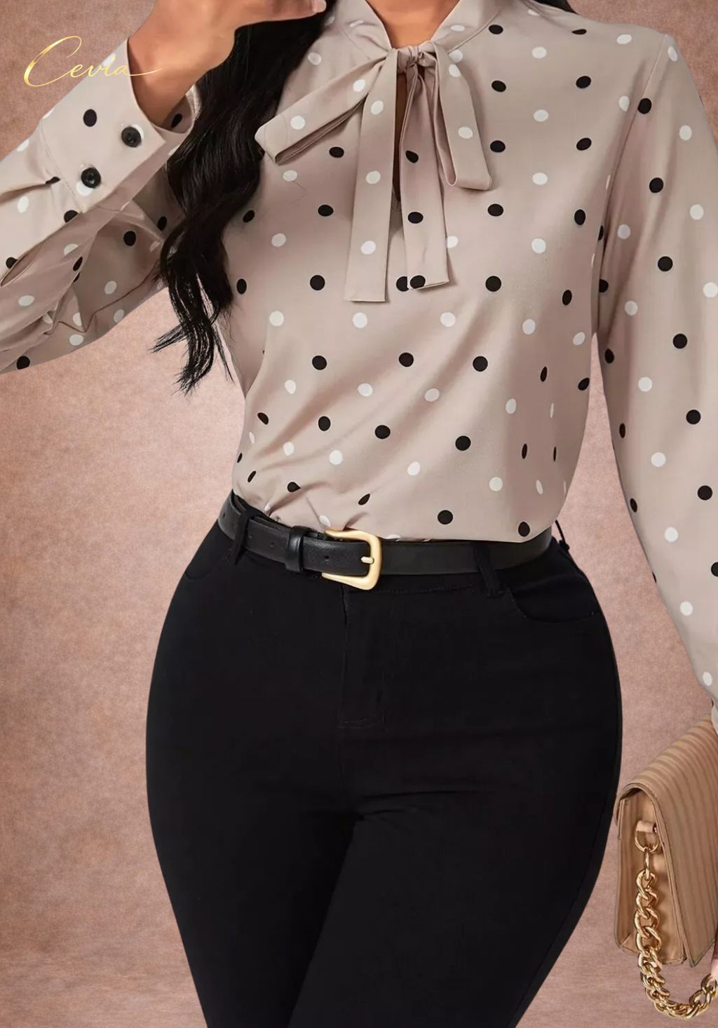 The Marivienne Polka-Dot Bow-Tie Elegance Blouse