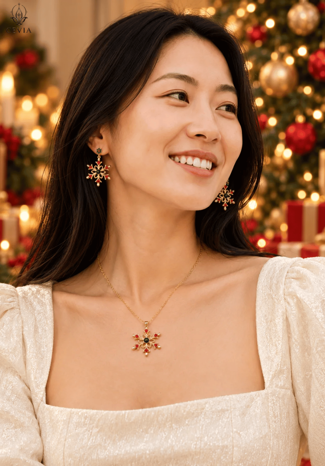 The Festive Fleur Snowflake Necklace & Earrings Set