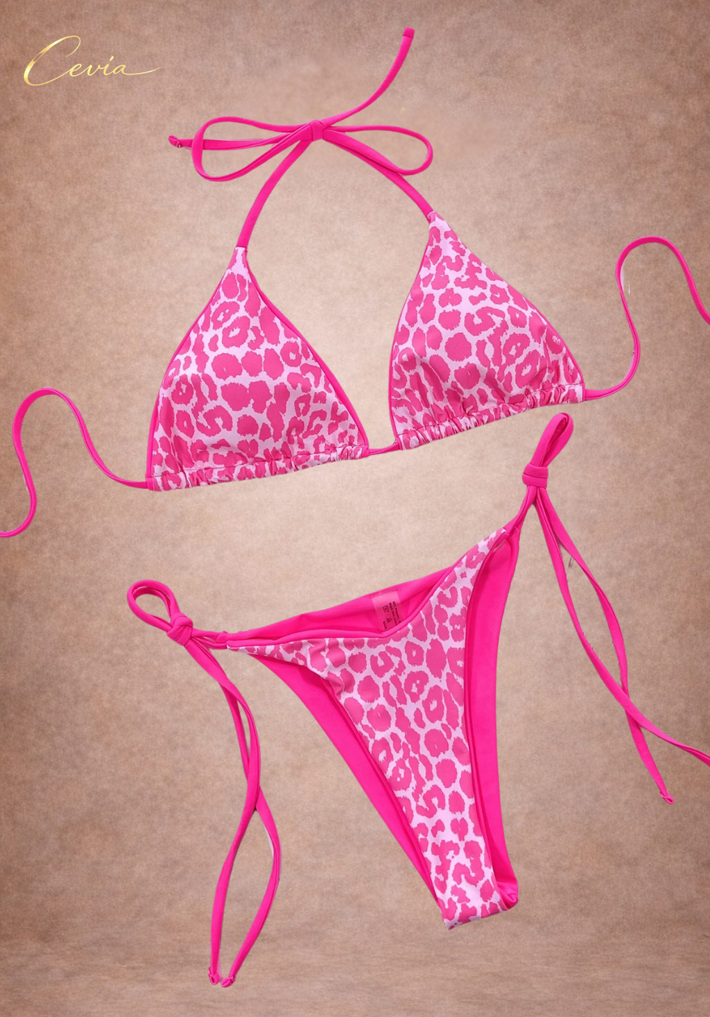 Hot Leopard Tie-Side Triangle Bikini Set