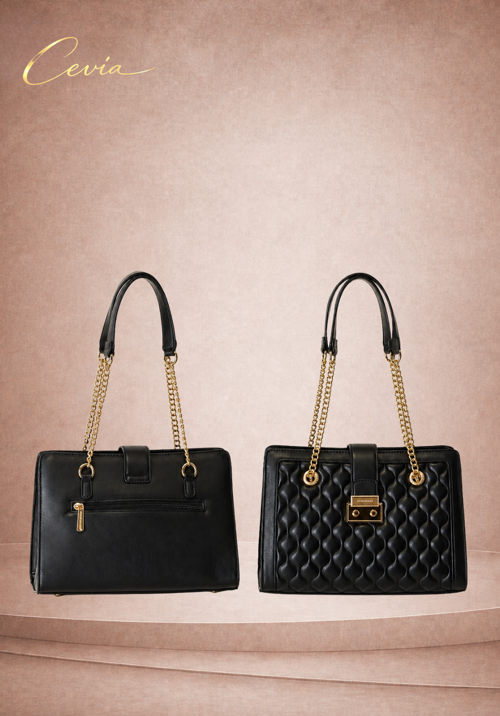 The Valoria Quilted Luxe Shoulder Bag — Black