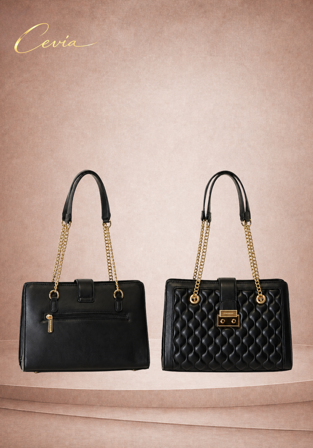 The Valoria Quilted Luxe Shoulder Bag — Black
