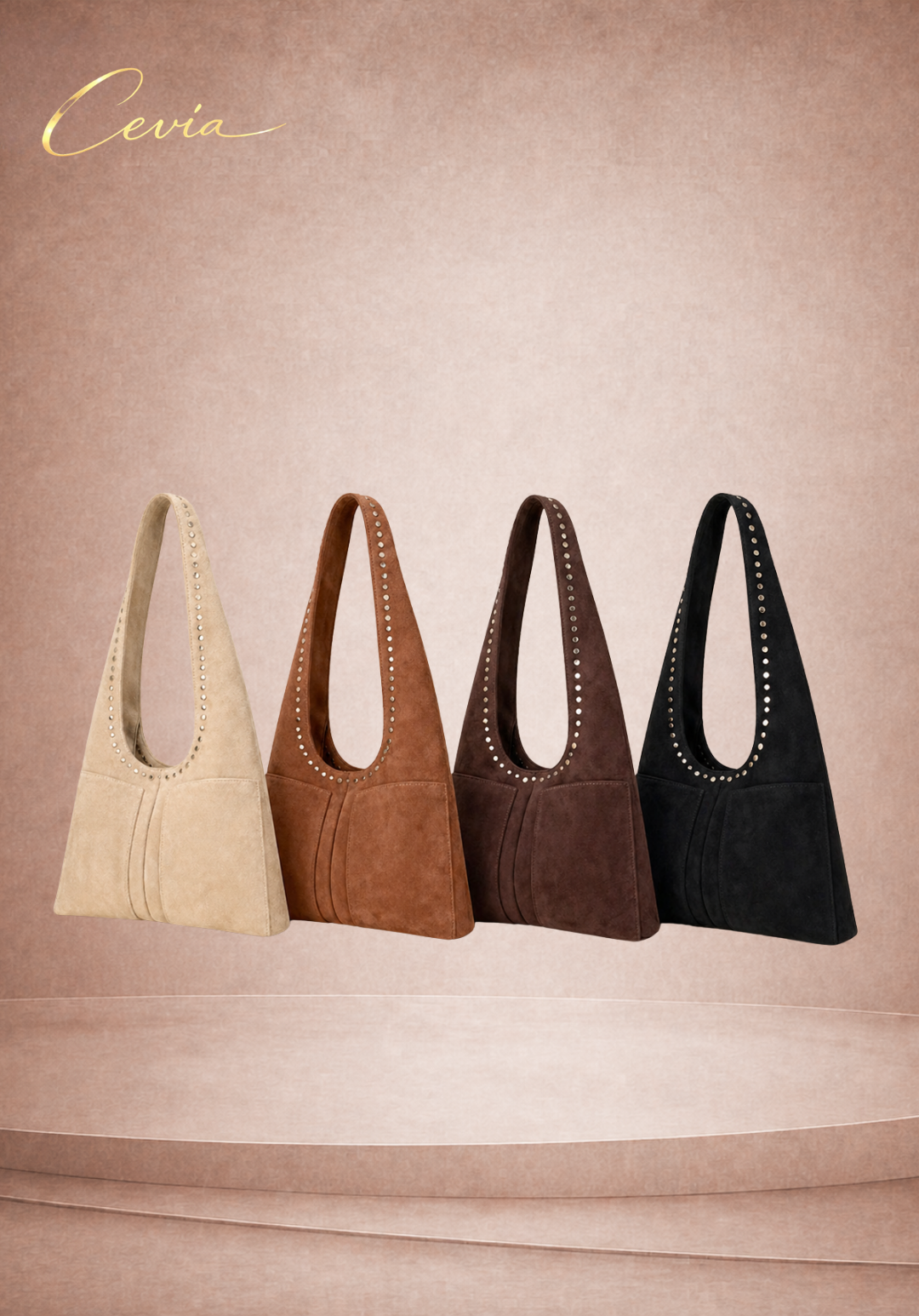 The Aurelle Studded Suede Shoulder Bag