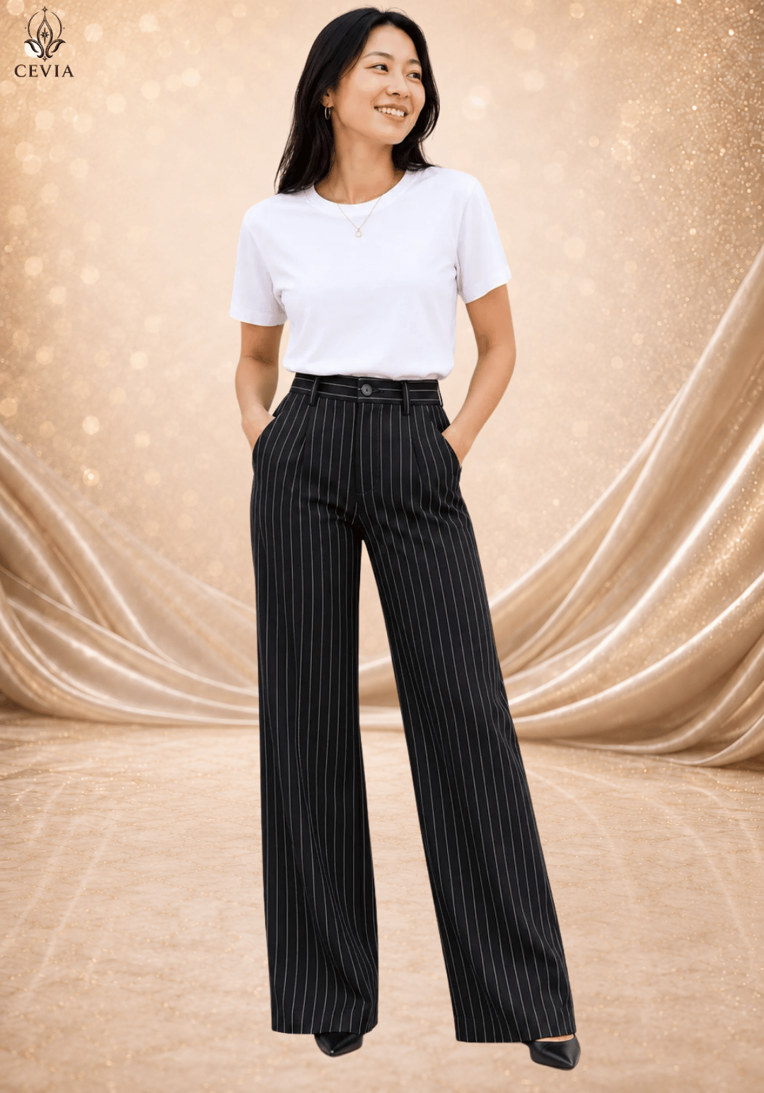 The Pinstripe Authority Wide-Leg Pants
