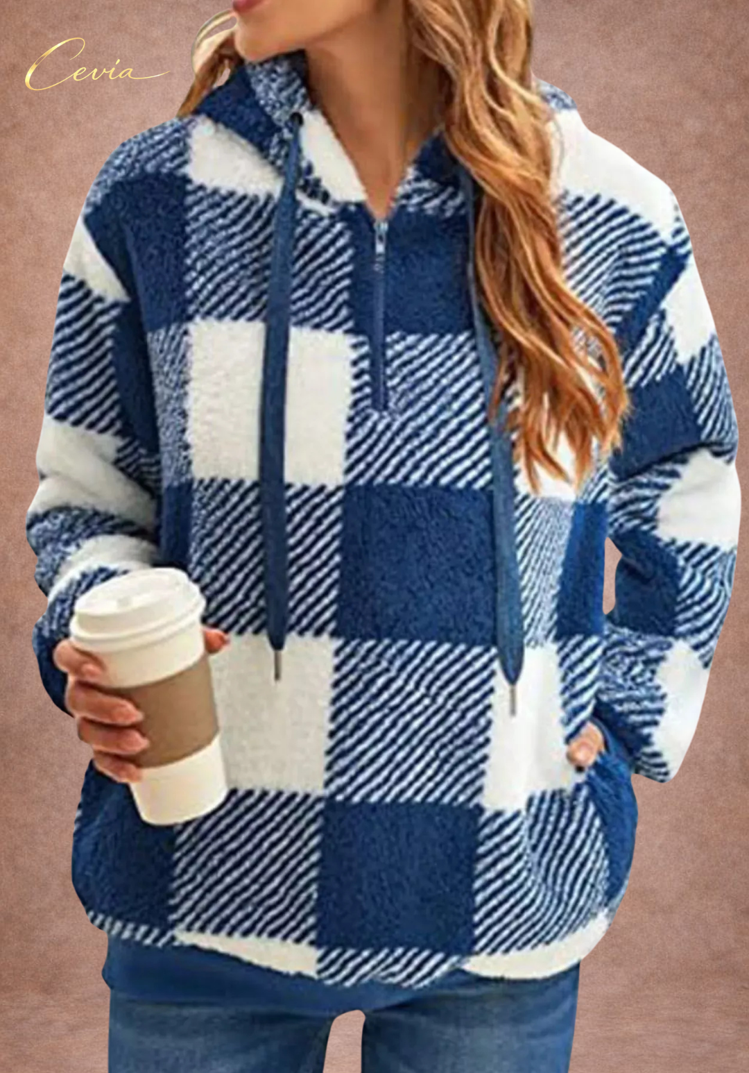The Marcellinne Checkered Sherpa Hoodie plus size
