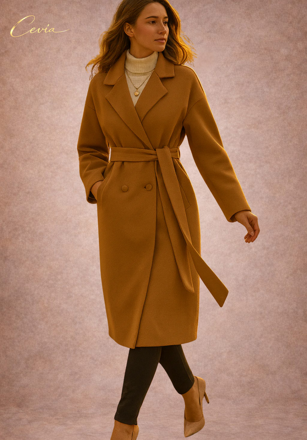 The Ravelle Camel-Belted Autumn Coat
