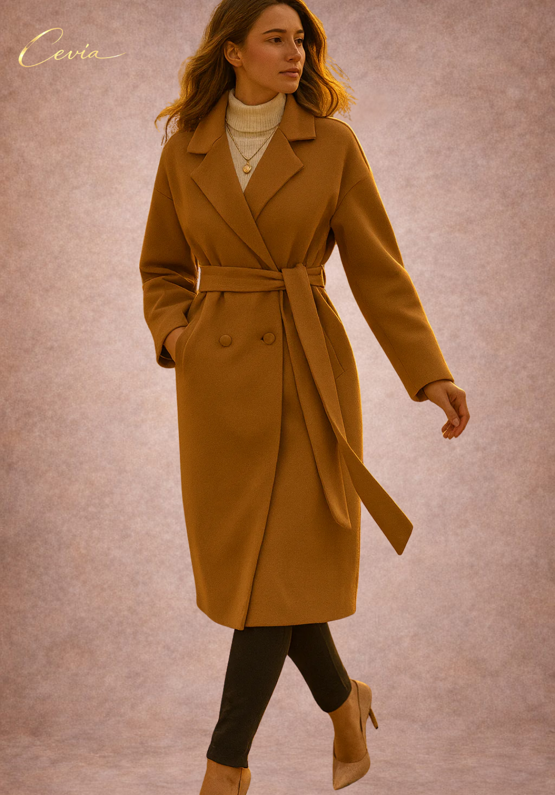 The Ravelle Camel-Belted Autumn Coat