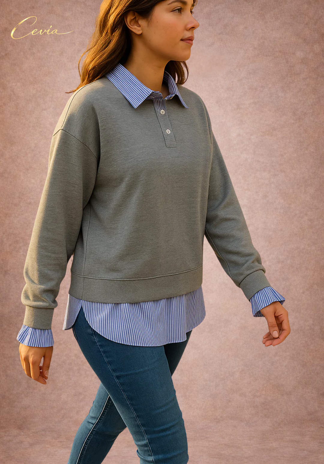 The Éloane Layered-Contrast Collared Top