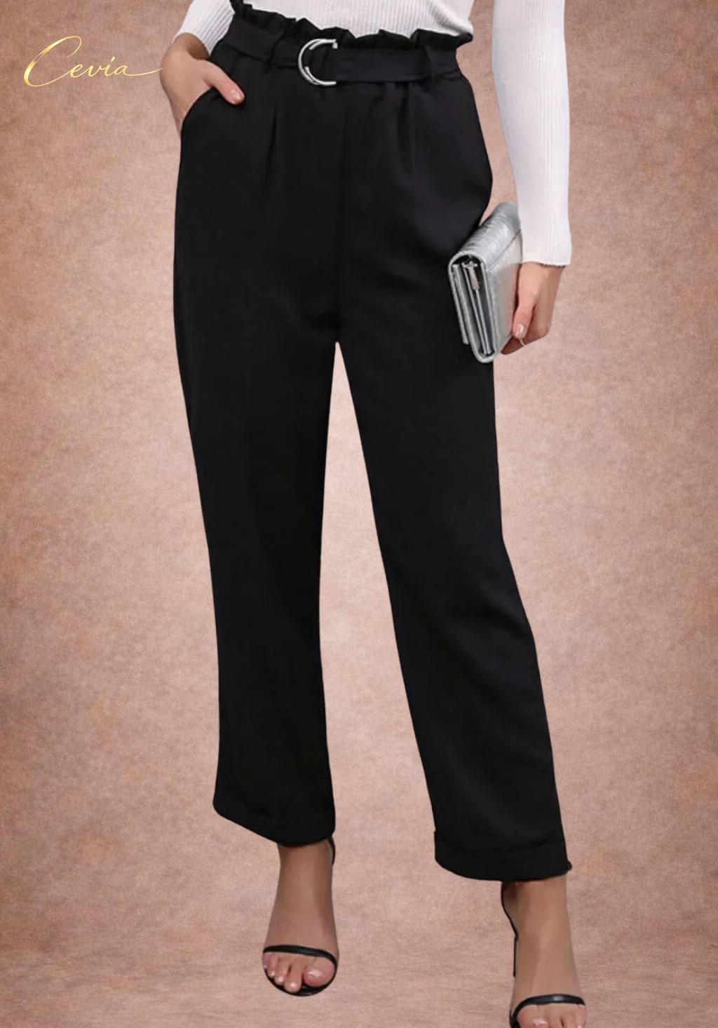 The Marivelle Belted Paper-Waist Tailored Pants