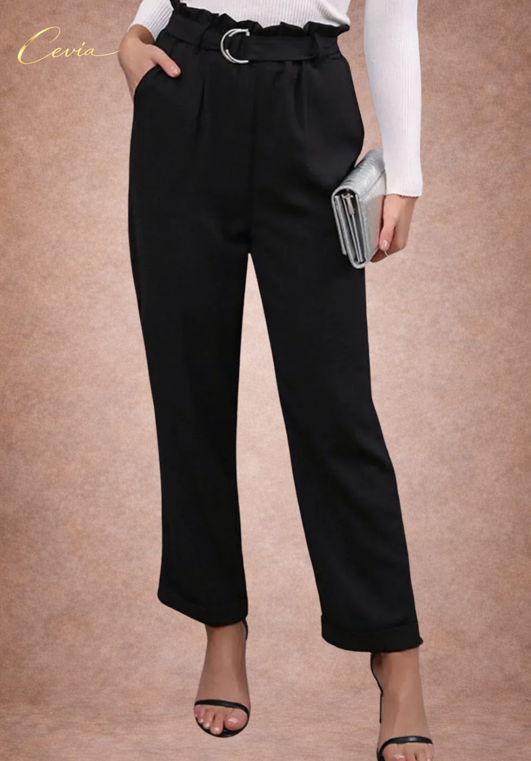 The Marivelle Belted Paper-Waist Tailored Pants