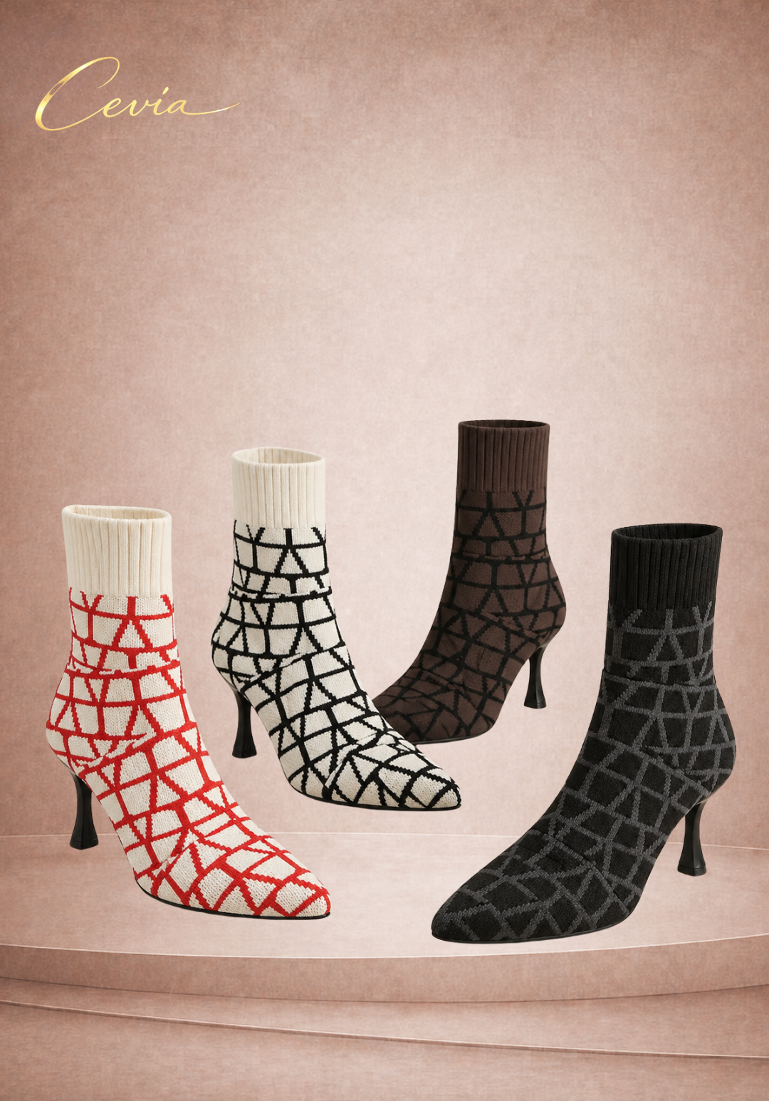 The Elviera Geo-Knit Stiletto Ankle Boots