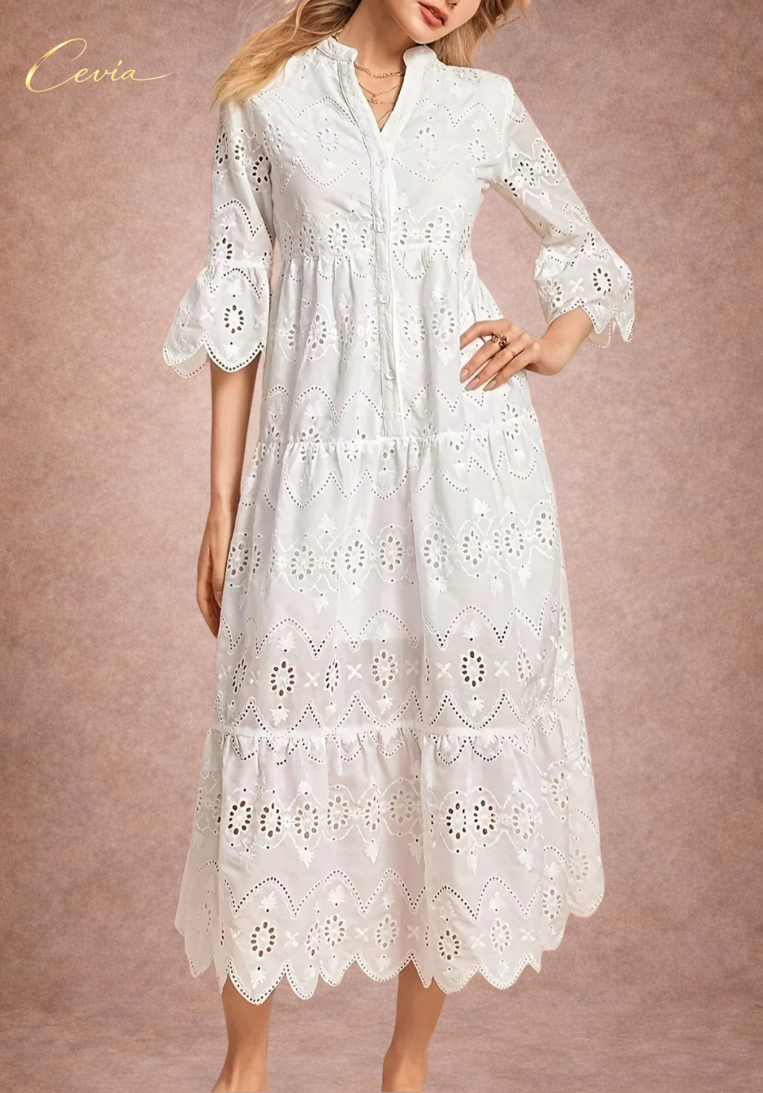 The Marivelle Eyelet-Tiered Midi Dress