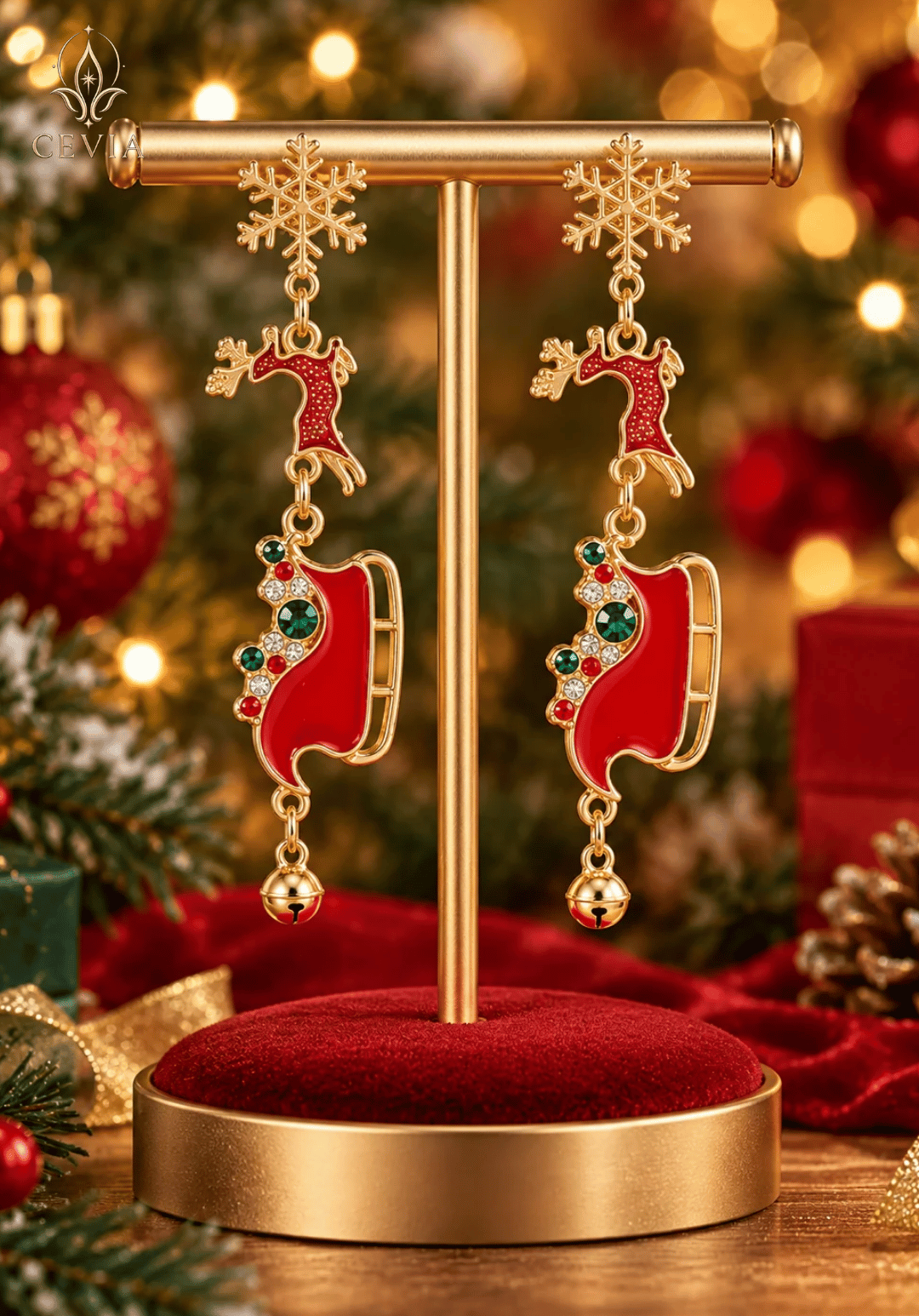 クリスマス スノーフレーク・トナカイ・ストッキング ドロップピアス