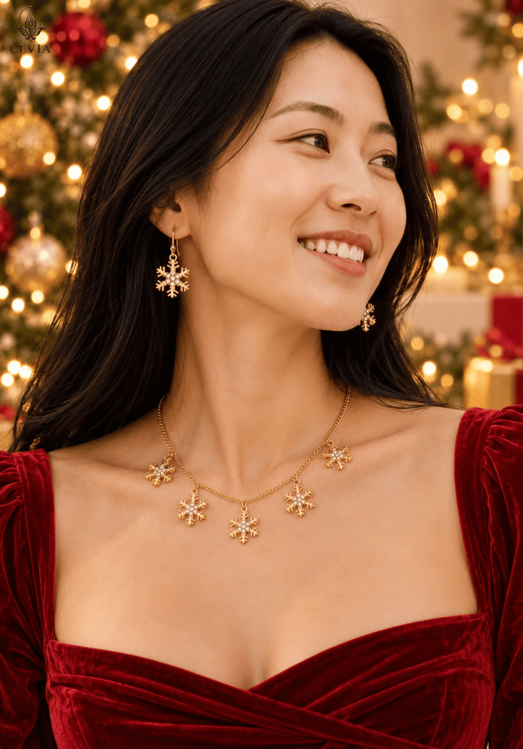 The Crystal Flurry Snowflake Charm Necklace & Earrings Set
