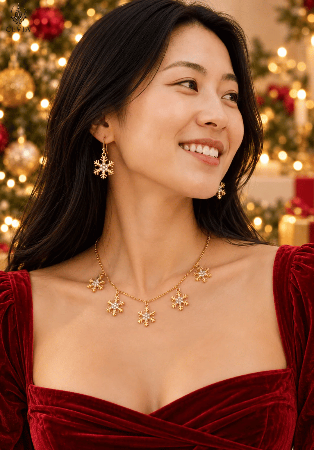 The Crystal Flurry Snowflake Charm Necklace & Earrings Set