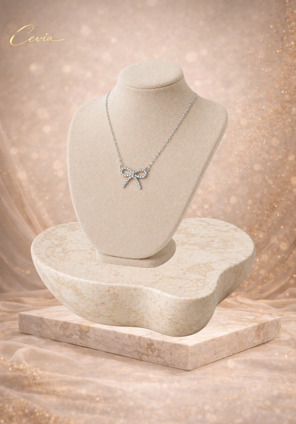 Zircon Bow Pendant Necklace