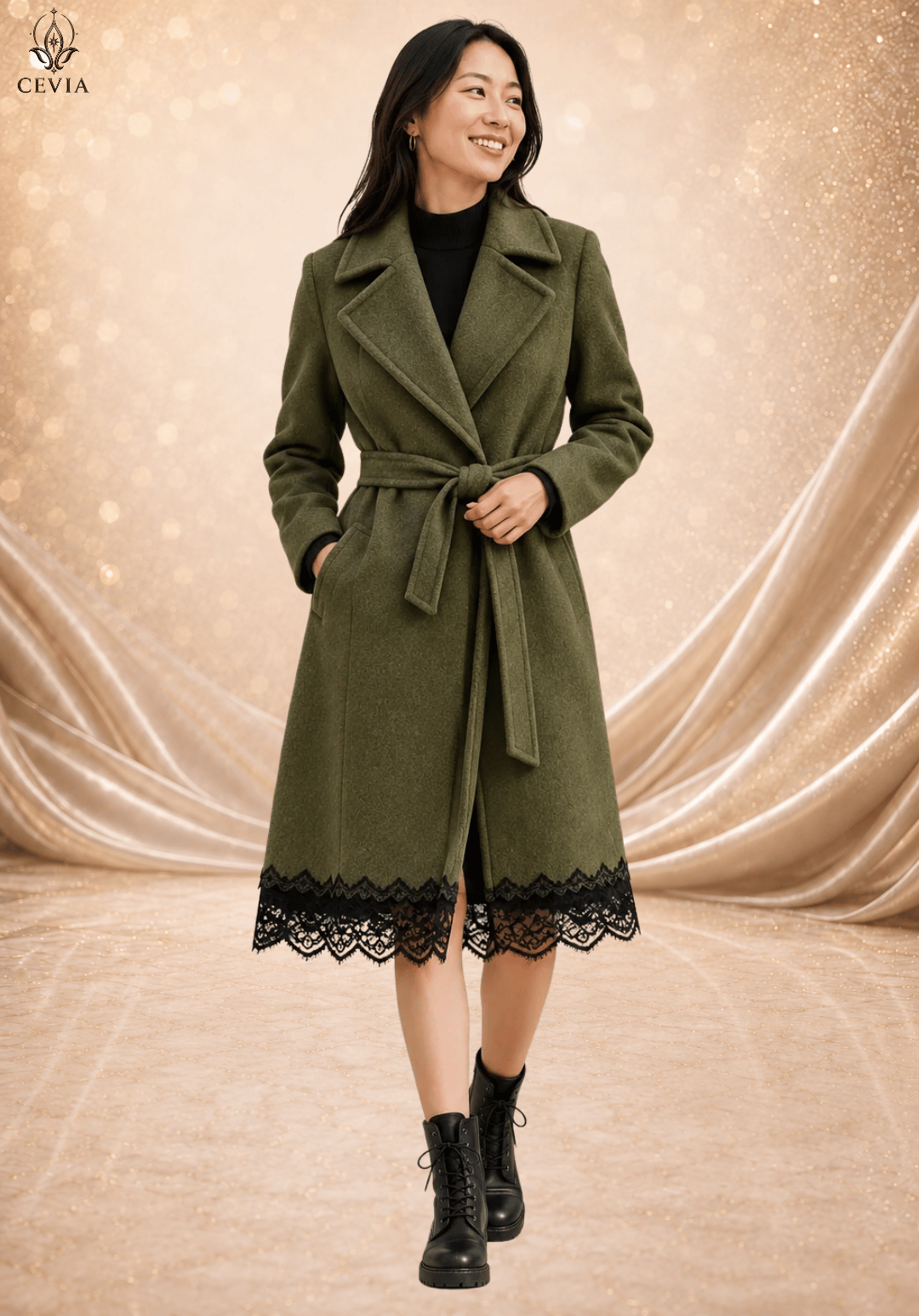 The Timeless Elegance Lace Trim Belted Coat