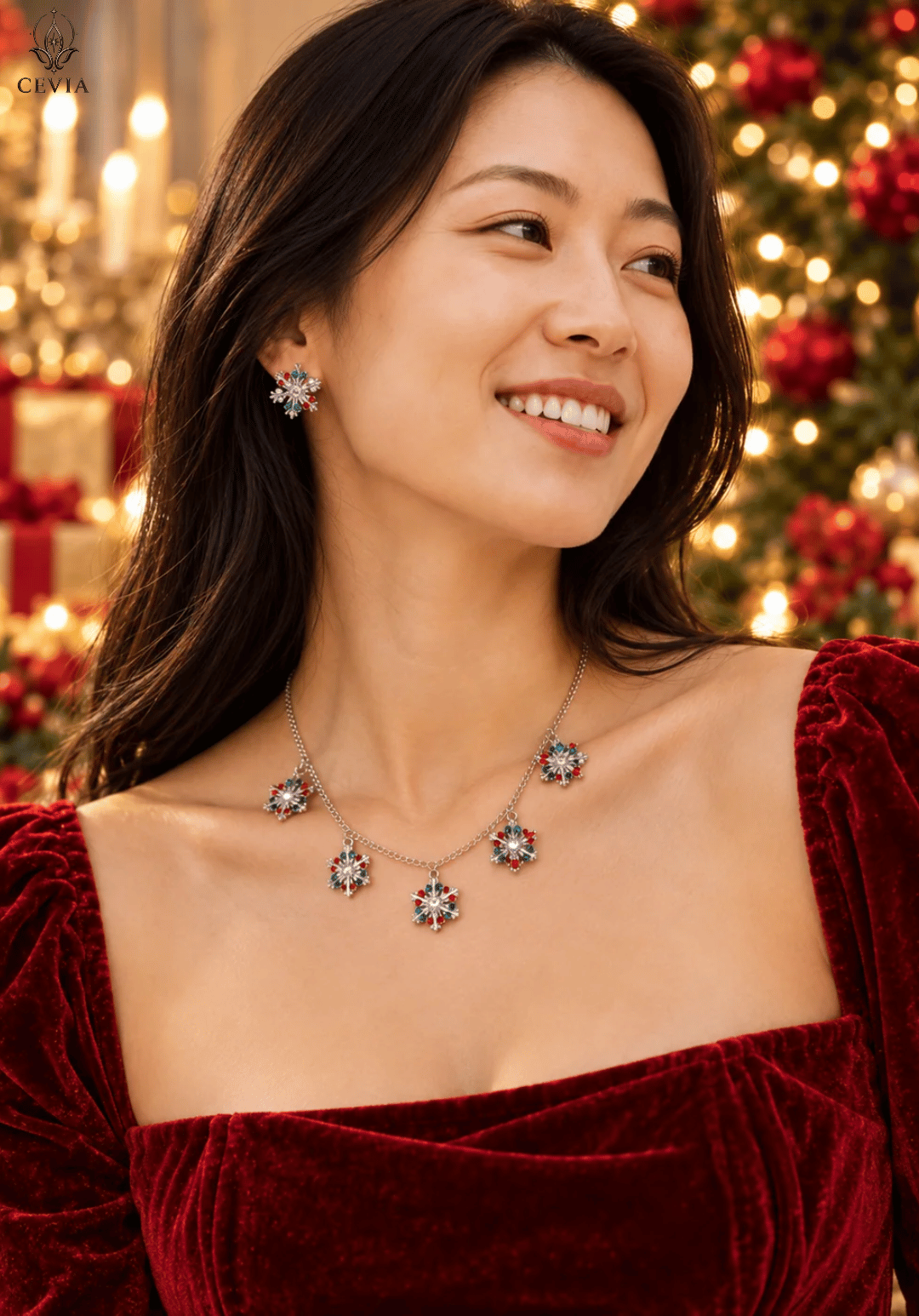The Starlit Snowflake Charm Necklace & Earrings Set