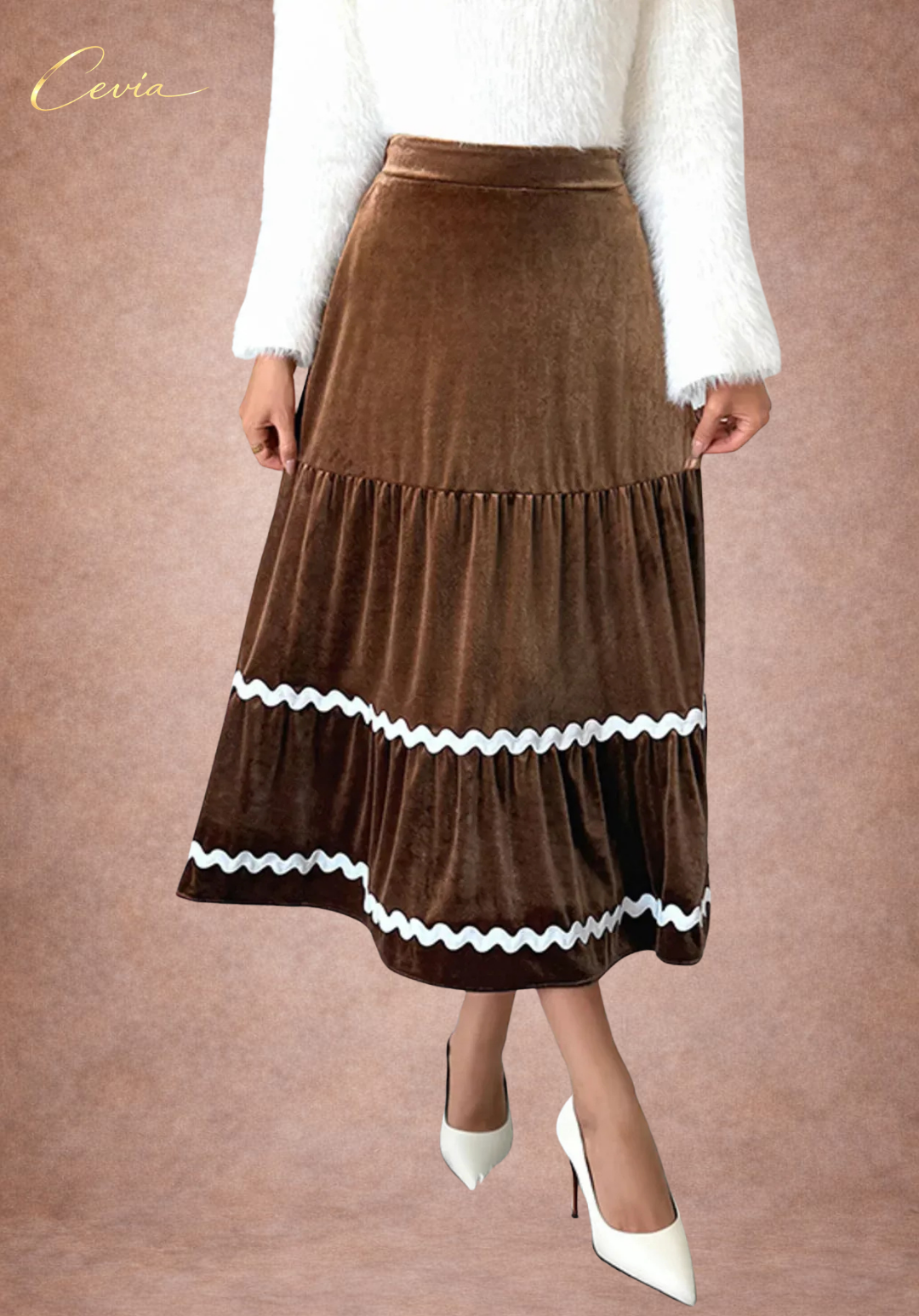 Velvet Tiered Elegance Midi Skirt