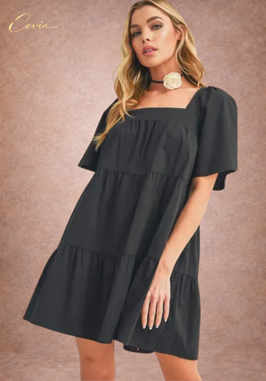Square Neck Tiered Mini Dress
