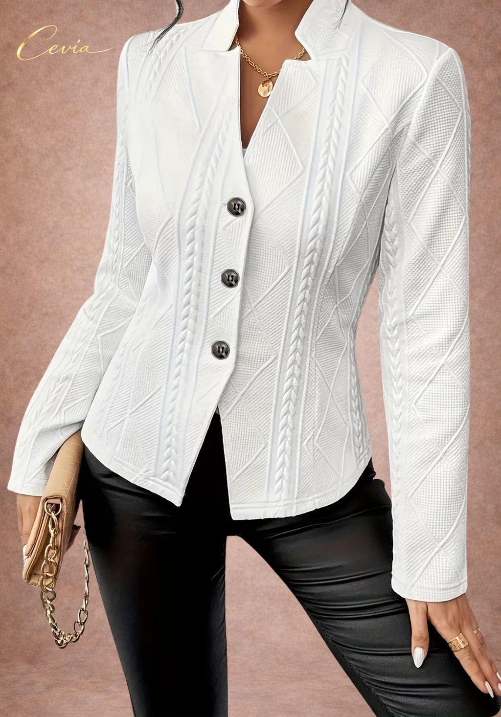 The Elenvara Sculpted-Texture White Blazer