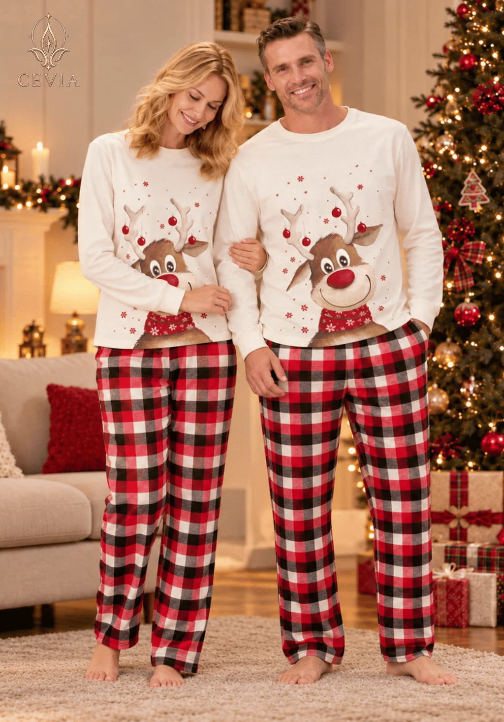 Conjuntos de Pijama Navideño Familiar a Juego — Rudolph's Cozy Wishes