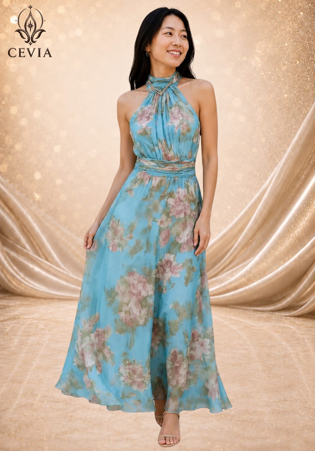 The Romantic Halter Floral Maxi Dress